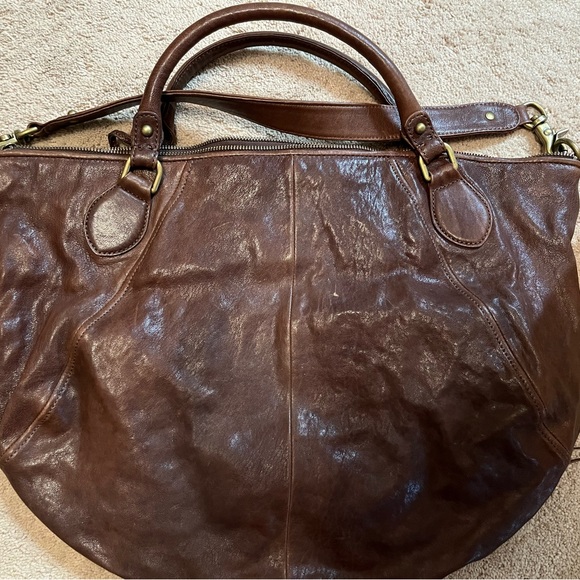 Large boho Botkier brown leather cross-body satchel - Picture 2 of 6